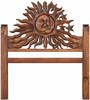 Mexican wooden headboard with hand carved sun and moon design
