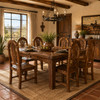 Rustic Mexican wooden chair with arched back and slatted seat in a ranch dining room