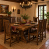 Rustic Mexican wooden chair with woven back and slatted seat in a rustic dining room