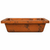 Rectangular hammered copper bar sink profile view showing deep tapered basin and handcrafted copper texture