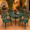 Green Aluminum dining furniture sets with floral garden chair design in a Mexican courtyard