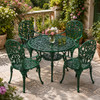 Green Aluminum dining furniture sets with floral garden chair design on a garden terrace
