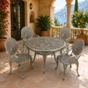 Peacock aluminum dining furniture sets with ornate garden style on Mediterranean veranda