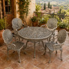Peacock aluminum dining furniture sets with ornate garden style on rustic balcony