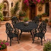 Black floral aluminum dining furniture sets with glossy garden design in Mexican courtyard