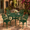 Bottle green floral aluminum dining furniture sets for garden patios at courtyard cafe