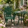 Bottle green sunflower aluminum garden chair with cart backrest in a cottage garden