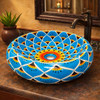 Talavera vessel bathroom sink donut floral design handmade in hacienda style bathroom with natural textures