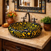 Talavera vessel bathroom sink celestial blue handmade design in Spanish Revival bathroom setting