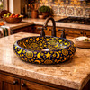 Talavera vessel bathroom sink celestial blue handmade design on kitchen island with rustic finishes