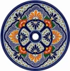 Mexican talavera bath sink floral blue round topview