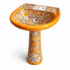 Orange Talavera pedestal sink with floral scrollwork side view