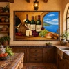 Talavera tile mural for backsplash behind stove in a hacienda kitchen with terracotta accents.