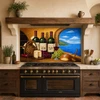 Talavera tile mural for backsplash behind stove behind a custom range with handcrafted details.