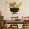 Mexican tile mural fruit bowl featured in a dining room with rustic wood tones and traditional Mexican charm