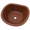 Hammered copper bar sink with rounded square basin design angled view