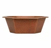 Side view of a hammered copper bar sink six-sided design