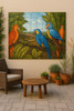 Mexican tile mural parrots tropical creating a colorful focal point in an open-air Mexican style patio