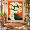 Mexican tile mural calla lilies bouquet artisan hand painting the colorful floral design.