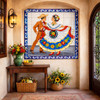 Mexican folklorico dancing couple talavera tile mural art placed in house entryway adding warmth and artisan focal point