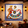 Mexican folklorico dancing couple talavera tile mural art featured on restaurant wall creating vibrant cultural atmosphere