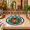 Oval talavera bathroom sink cactus desert folk design in a colorful tiled bathroom