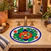 Oval talavera bathroom sink cactus desert folk design in an artisan Mexican vanity