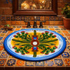 Oval mexican talavera cactus bathroom sink displayed in a Mexican restaurant restroom with colorful tile and rustic decor