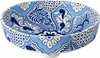 Talavera blue floral above counter bathroom sink side view
