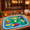 Rectangular talavera bathroom sink colorful fish design handmade displayed in restaurant restroom interior