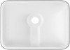 Rectangular talavera bathroom sink with blue yellow flor design view from undernigh
