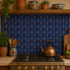 Kokopelli desert Mexican tile used on a kitchen wall backsplash creating a vivid Southwestern focal point