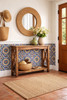Cobalt medallion talavera tile applied as an entryway accent wall with traditional appeal