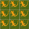 Mexican lizard motif ceramic tile nine tile set with solid green background and orange lizard