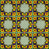 Talavera geometric medallion tile nine tile set with solid colors and clear grout lines