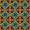 Talavera four petal medallion tile arranged as a nine tile set with clear grout lines