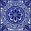 Blue medallion talavera tile pattern with white background