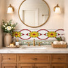 Mexican floral relief border talavera tile accent detail above bathroom vanity mirror