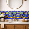 Talavera tulip floral relief border mexican tile framing bathroom vanity wall in colonial style