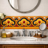 Mexican talavera arch scroll relief border tile trim decorating bathroom vanity backsplash with traditional sink