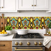 Talavera floral vine relief mexican decorative tile pattern installed in kitchen backsplash accent