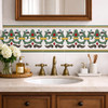 Mexican relief scroll border talavera tile used as bathroom vanity decorative band