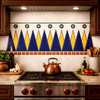 Mexican talavera art deco geometric relief border installed as kitchen backsplash accent band