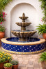 Talavera five star mexican tile applied on a courtyard fountain inspired by classic Mexican design