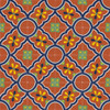 Talavera mexican tile with a floral central accent on a terracotta background 16-tile set with scalloped frames and vivid petal motifs
