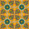 Talavera tile almond floral motif shown as a nine tile set with solid colors and clean grout lines