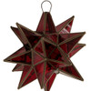 Red stained glass Moravian star lamp with light off