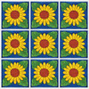 Sunflower folk mexican talavera tile nine piece set showing repeating hand painted pattern