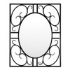 Wrought iron oval mirror with square frame scrolls with black metal finish