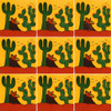 Cactus desert folk talavera tile arranged as a nine tile set with clean grout lines